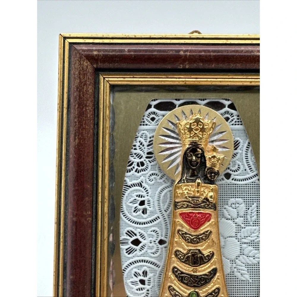 Golden Our Lady of Loreto Madonna & Child Framed Plaque Wall Desk Mount 6x4 VTG
